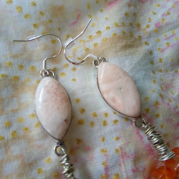 ❤ Southwestern Style Sterling Silver Coral & Carnelian Drop Earrings - Picture 3 of 4